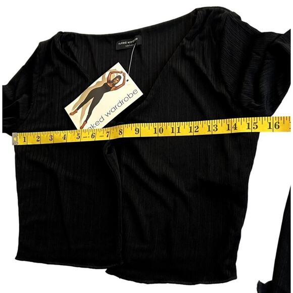 Naked Wardrobe open cropped top Women XS Black NEW coquette Open Front GIFT - Picture 6 of 8